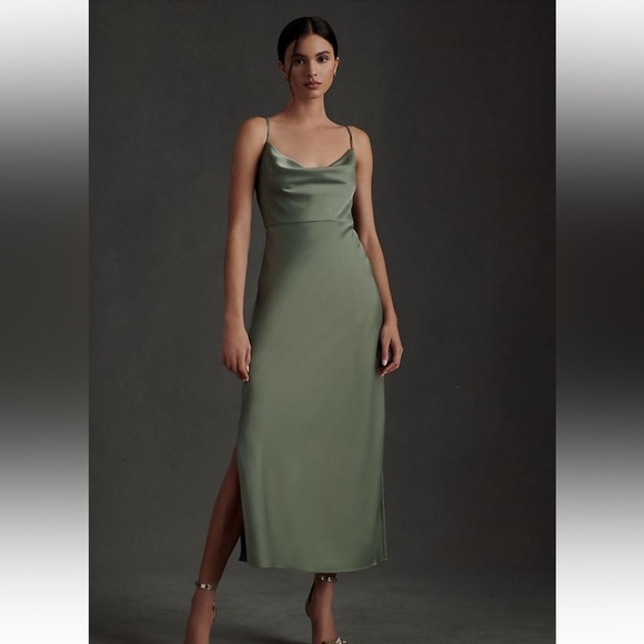 Sachin + Babi Green Slip Midi Dress with Cowl Neck